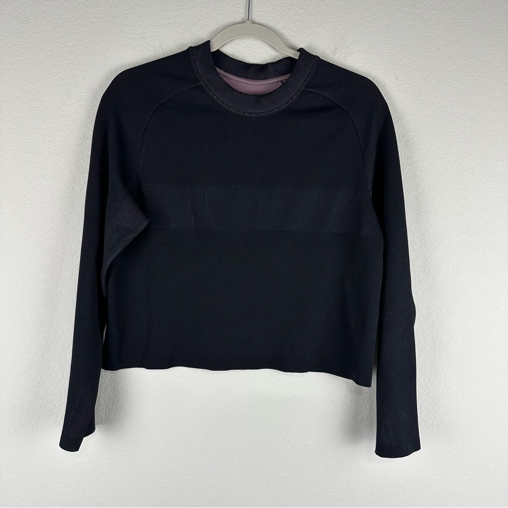 Athleta Black Cropped Seamless Turbo Athletic Athleisure Sweatshirt Size Medium